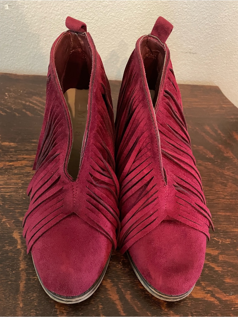 MATA Burgundy Fringe Saddle Ankle Booties Boots Women's 10